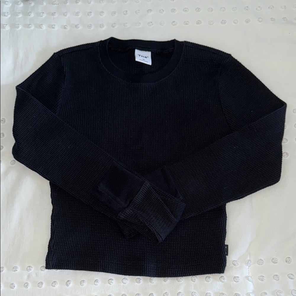 Aritzia TNA Ribbed Cropped Long Sleeve Top – XS, Black, Soft Stretchy Knit